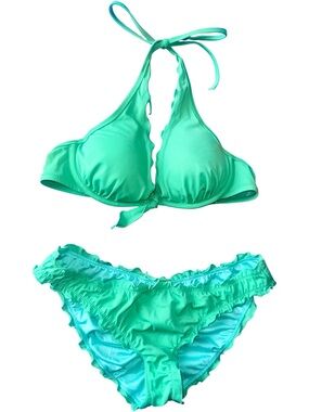 Victoria's Secret Green Capri Ruffle Halter Bikini Set